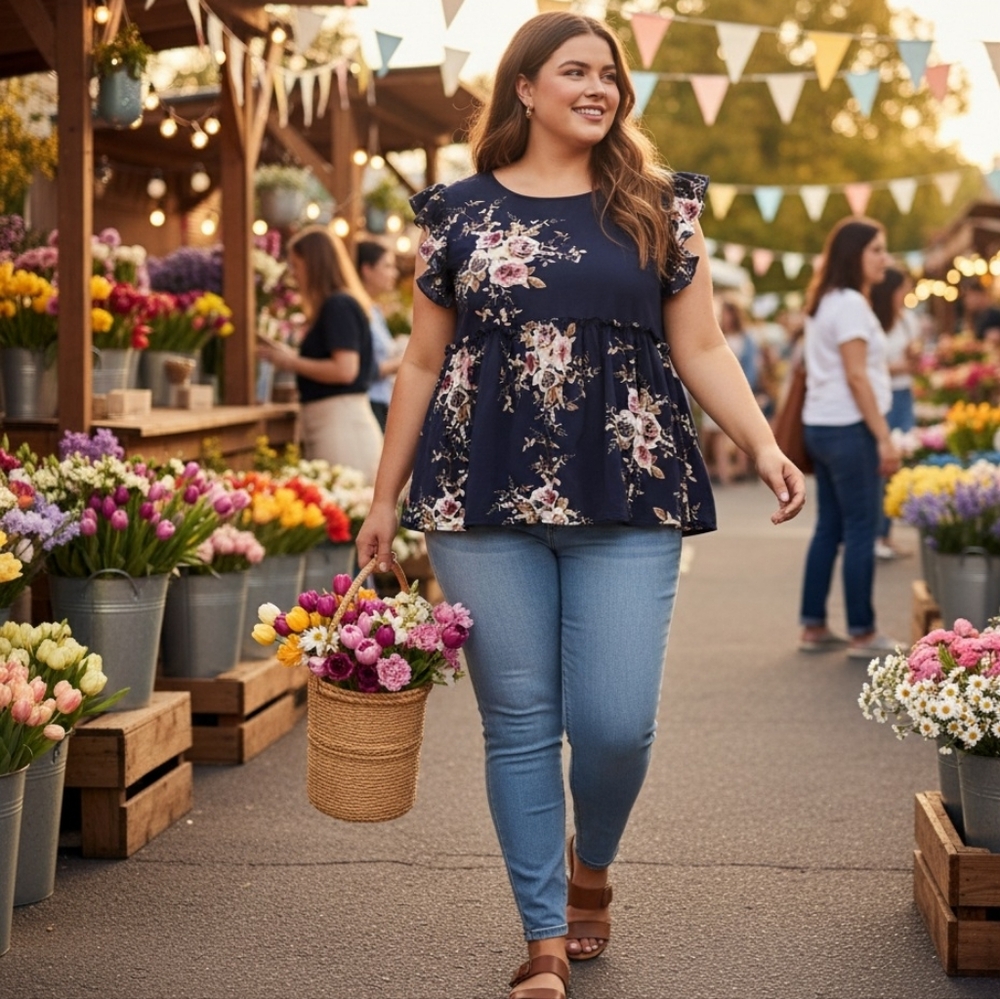 Floral Ruffle Sleeve Top